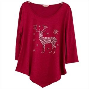 Christmas Reindeer red Long Sleeve Top size 3X